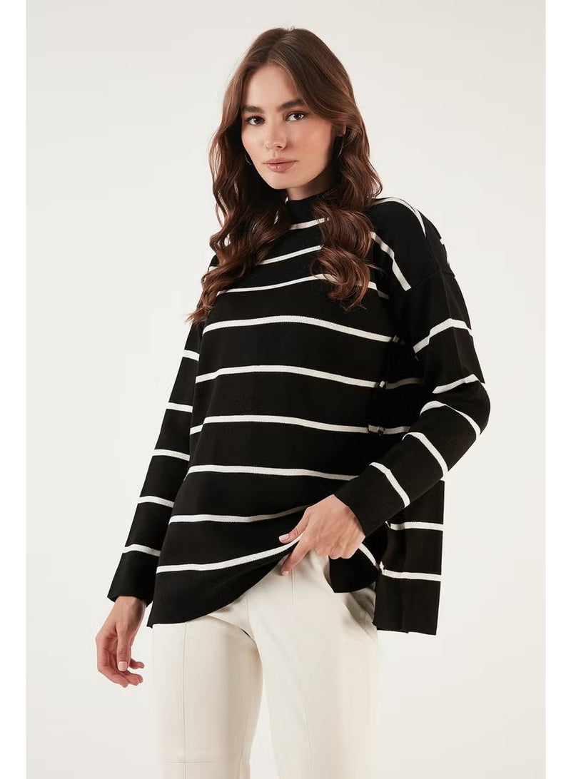 Lela Striped Stand Collar Oversize Knitwear Sweater Women's Sweater 4615197Y - Image 1